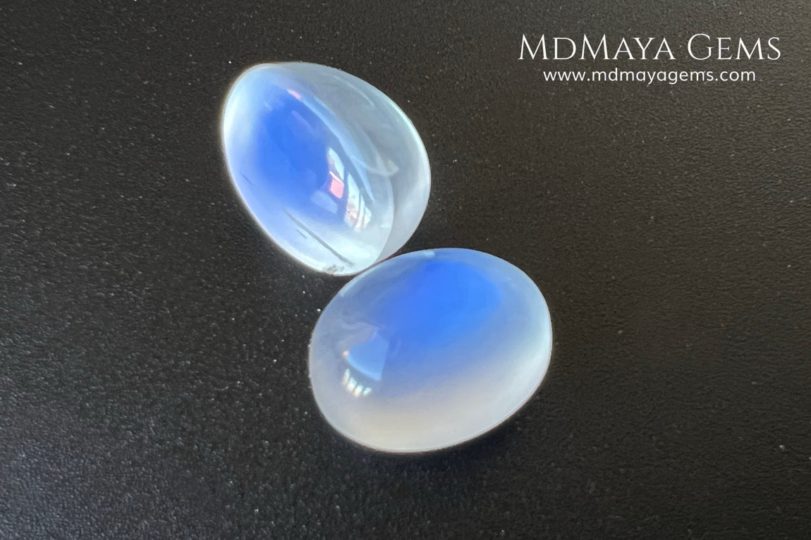 Blue Sheen Moonstone Pair 8.29 ct Total – Natural Sri Lanka Oval Cabochons