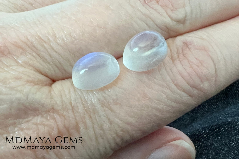 Blue Sheen Moonstone Pair 8.29 ct Total – Natural Sri Lanka Oval Cabochons