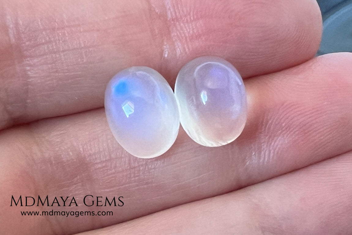 Blue Sheen Moonstone Pair 8.29 ct Total – Natural Sri Lanka Oval Cabochons