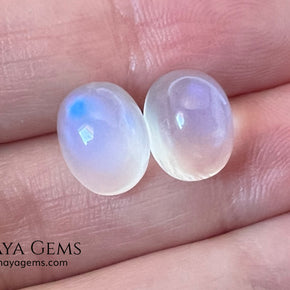 Blue Sheen Moonstone Pair 8.29 ct Total – Natural Sri Lanka Oval Cabochons