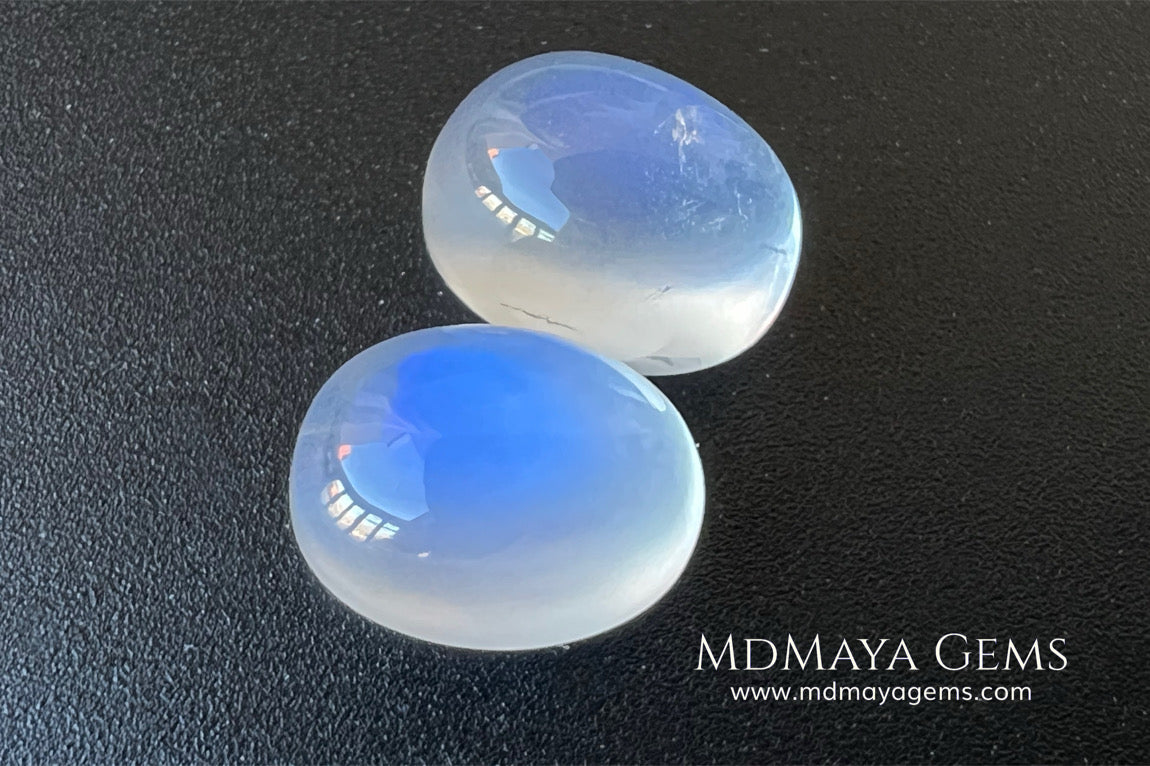 Blue Sheen Moonstone Pair 8.29 ct Total – Natural Sri Lanka Oval Cabochons