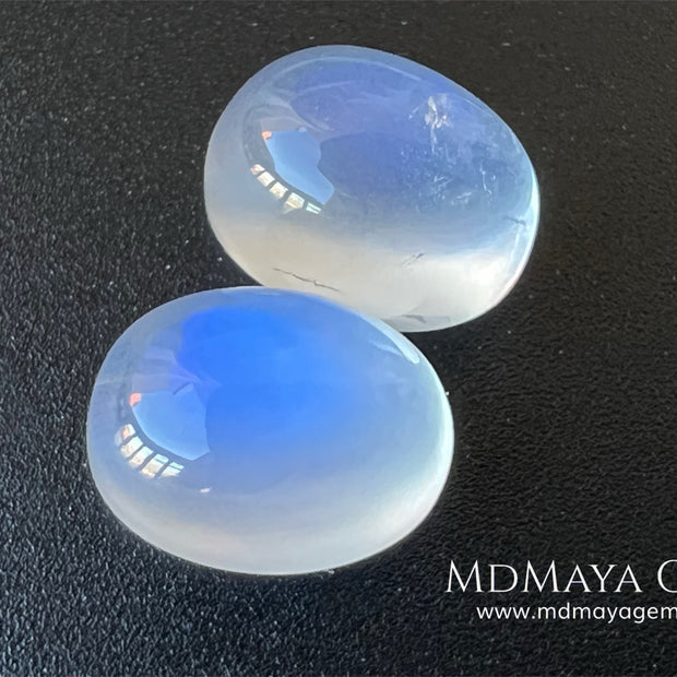 Blue Sheen Moonstone Pair 8.29 ct Total – Natural Sri Lanka Oval Cabochons