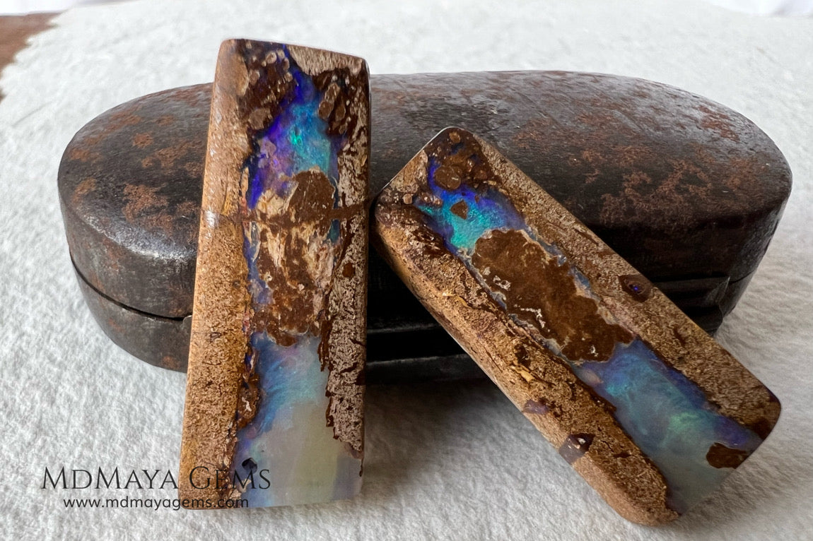 Australian Boulder Wood Fossil Opal Pair. Cabochon Cut 31.07 ct total.