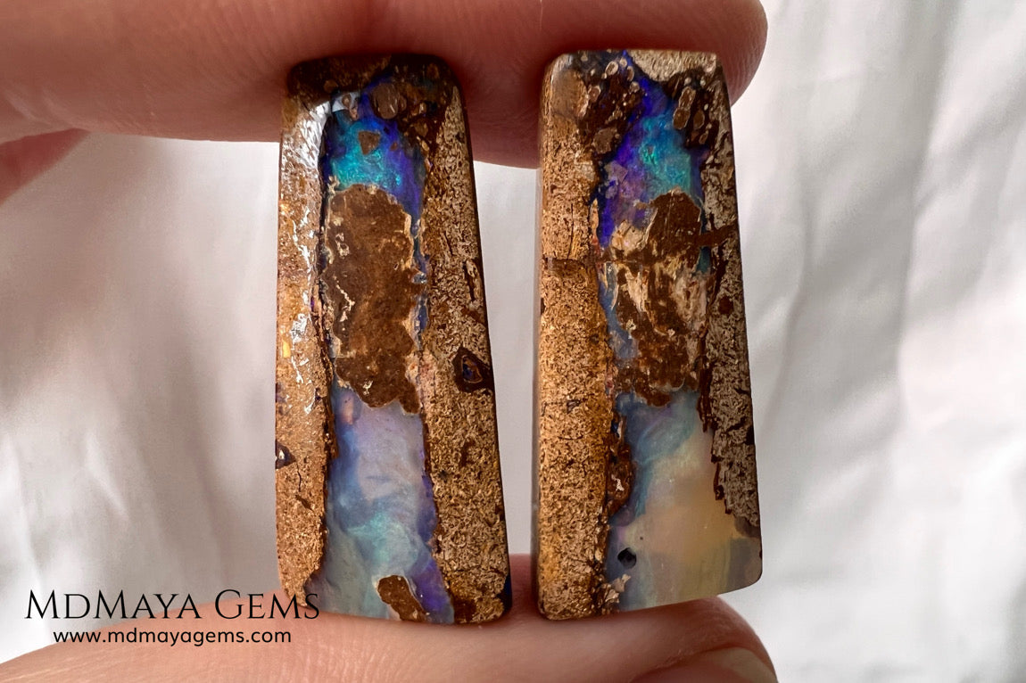 Australian Boulder Wood Fossil Opal Pair. Cabochon Cut 31.07 ct total.