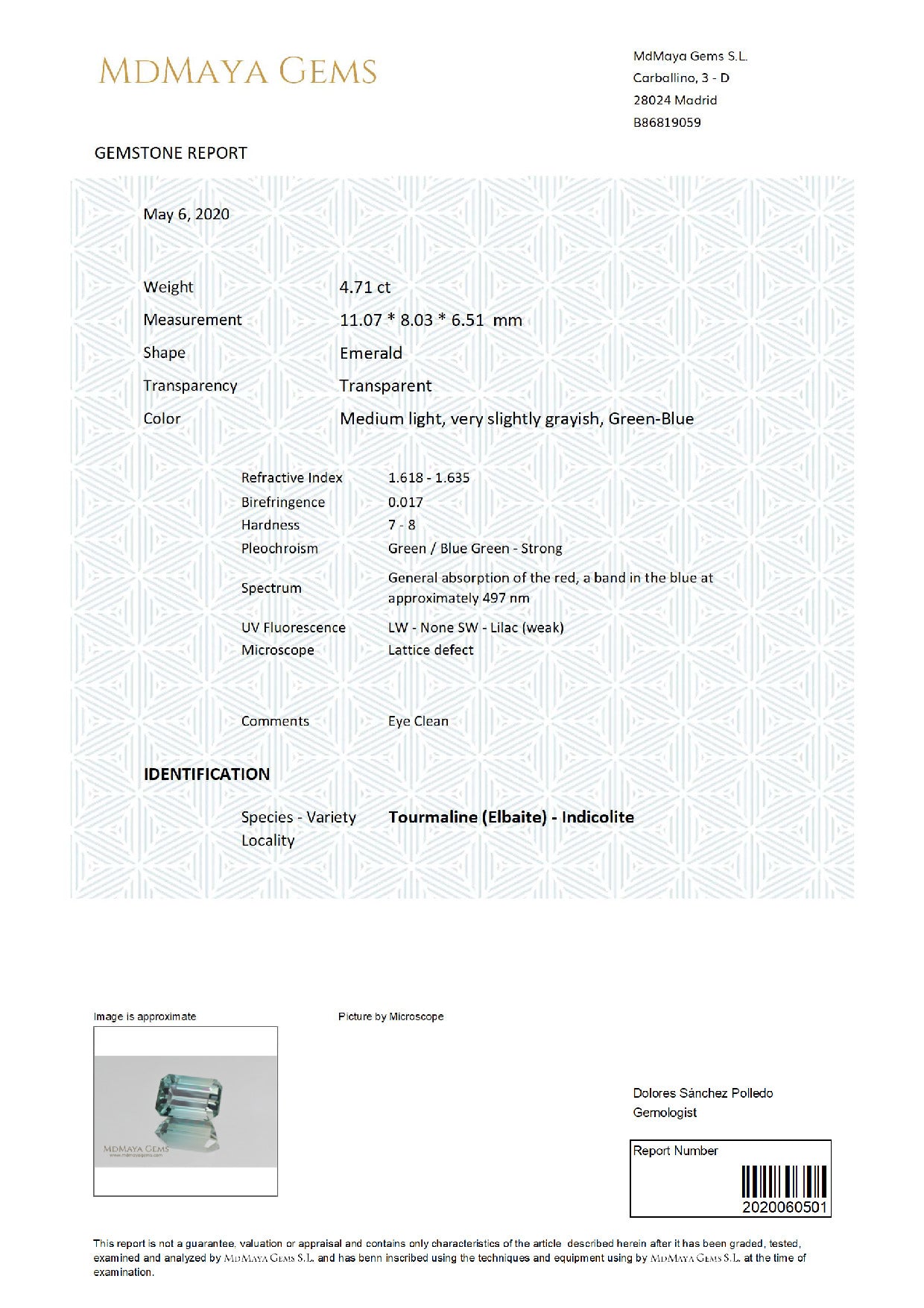 Gemstone certificate image