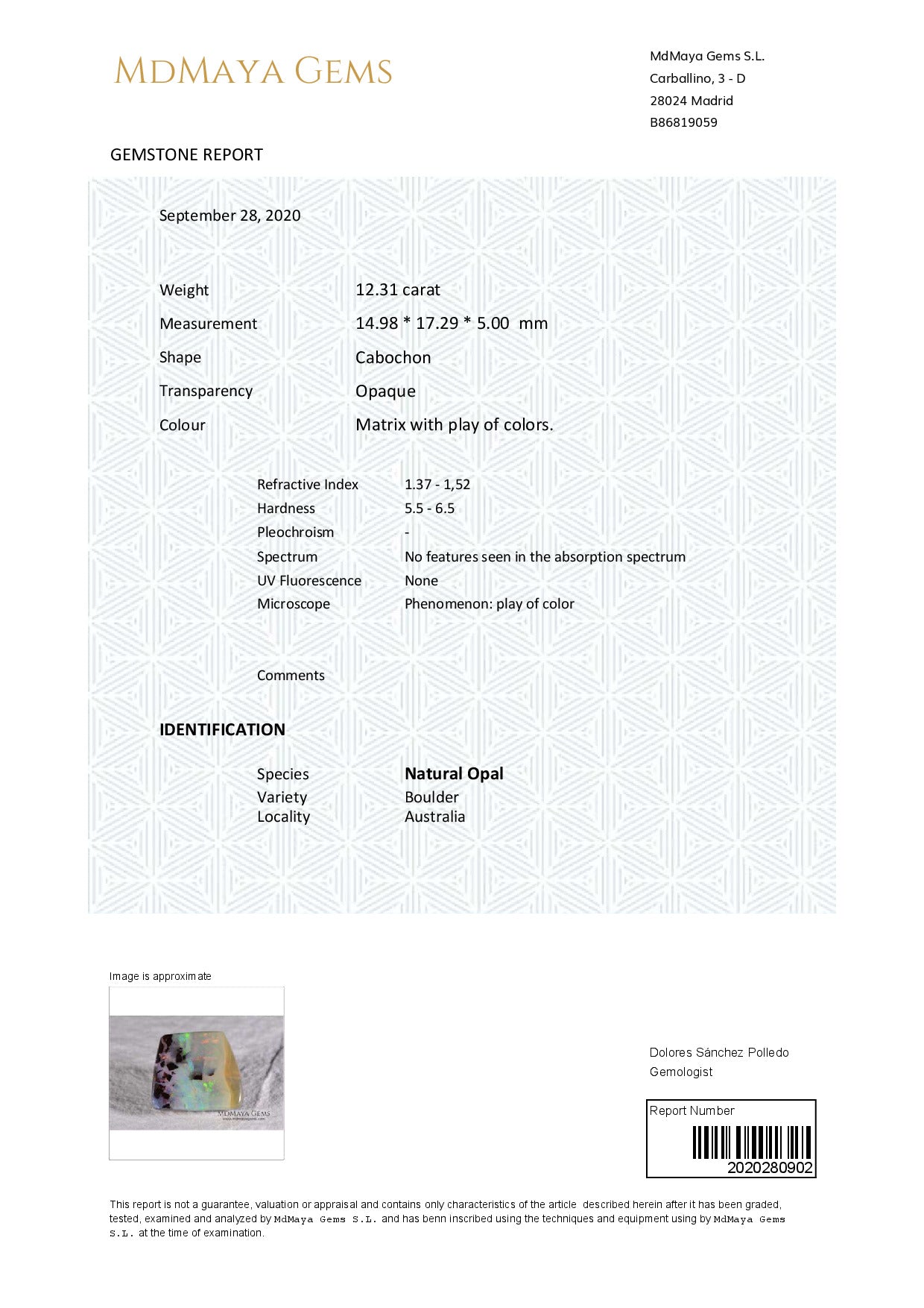 Gemstone certificate image
