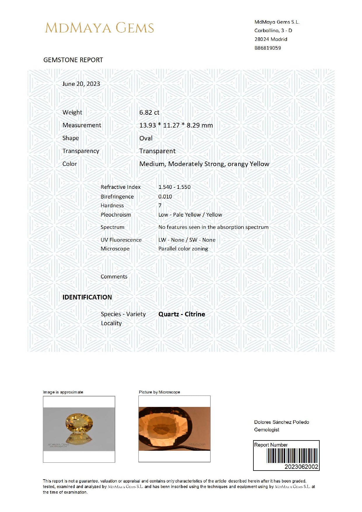 Gemstone certificate image