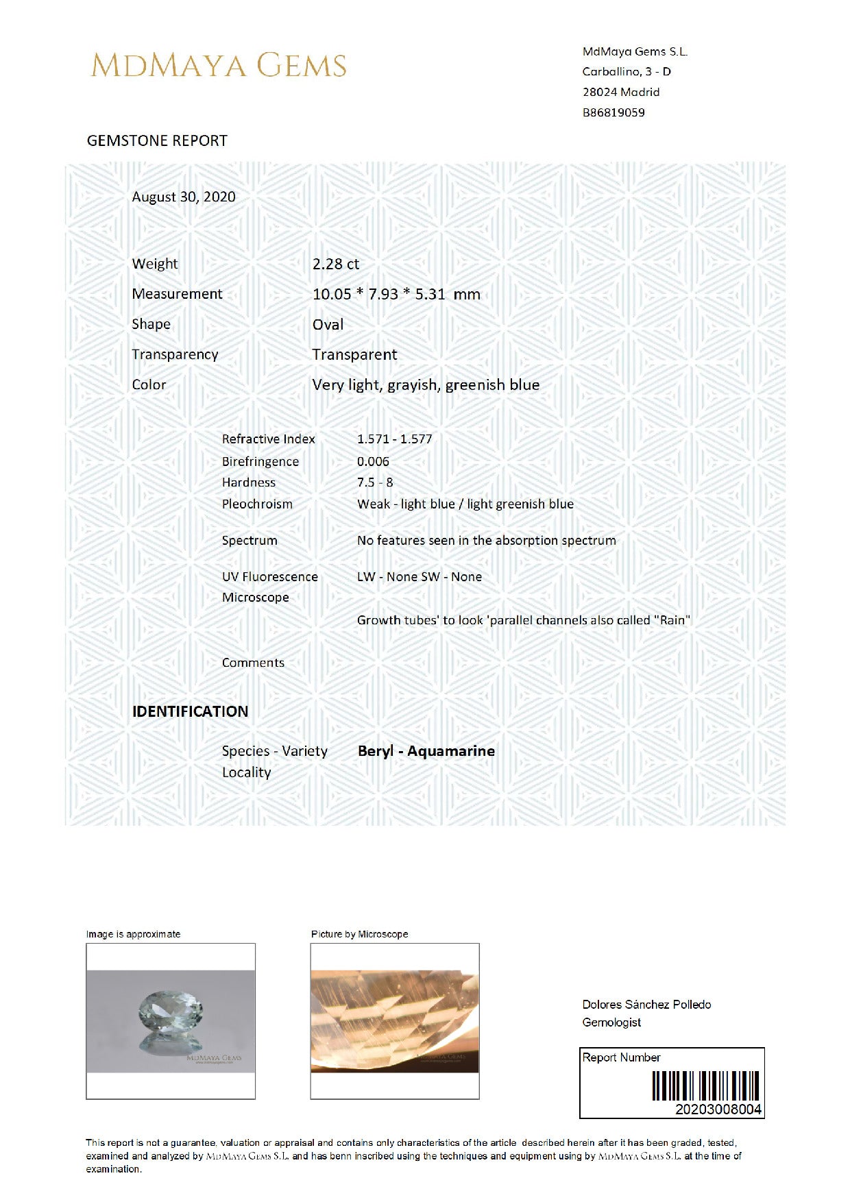 Gemstone certificate image