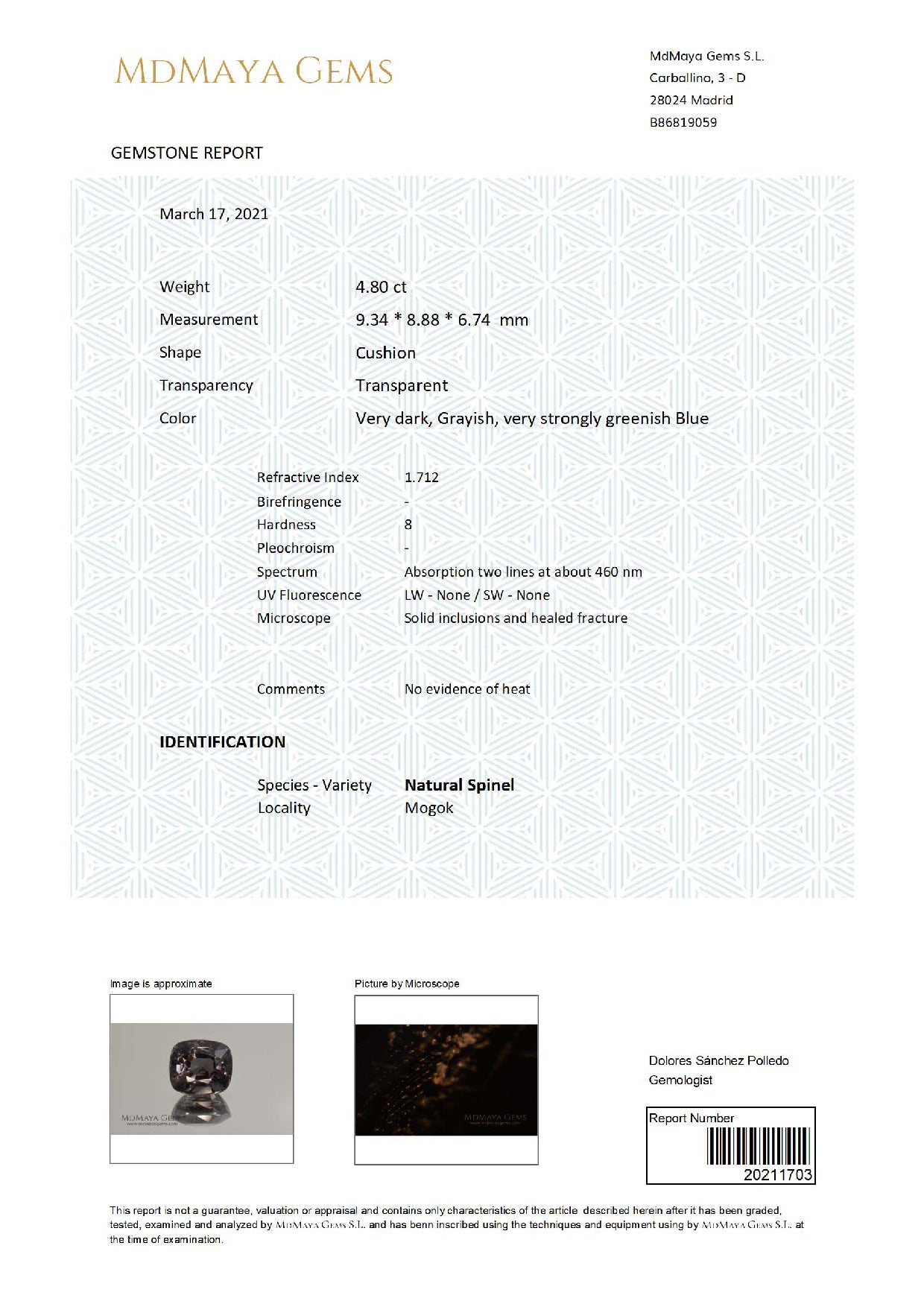 Gemstone certificate image