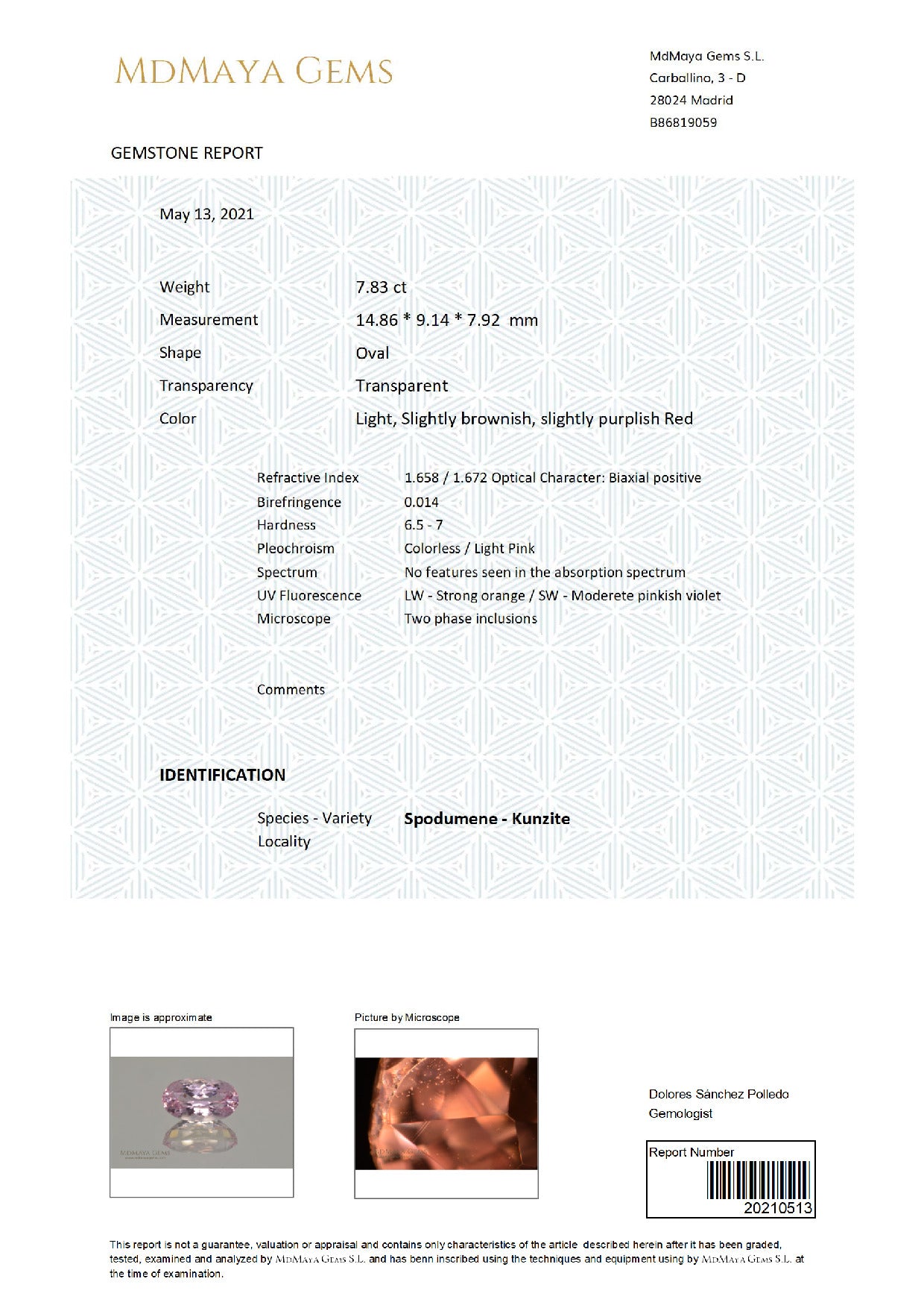Gemstone certificate image