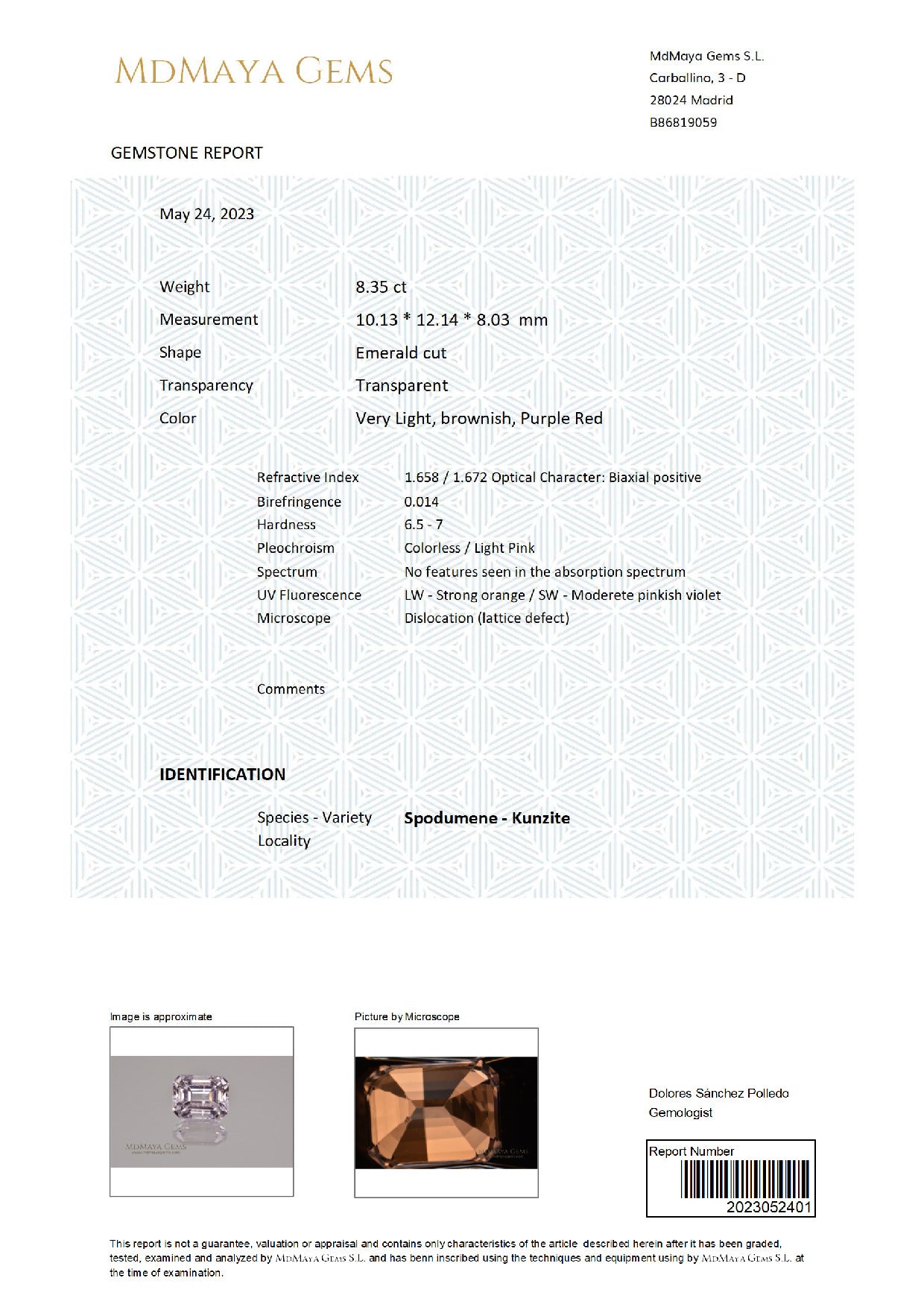 Gemstone certificate image