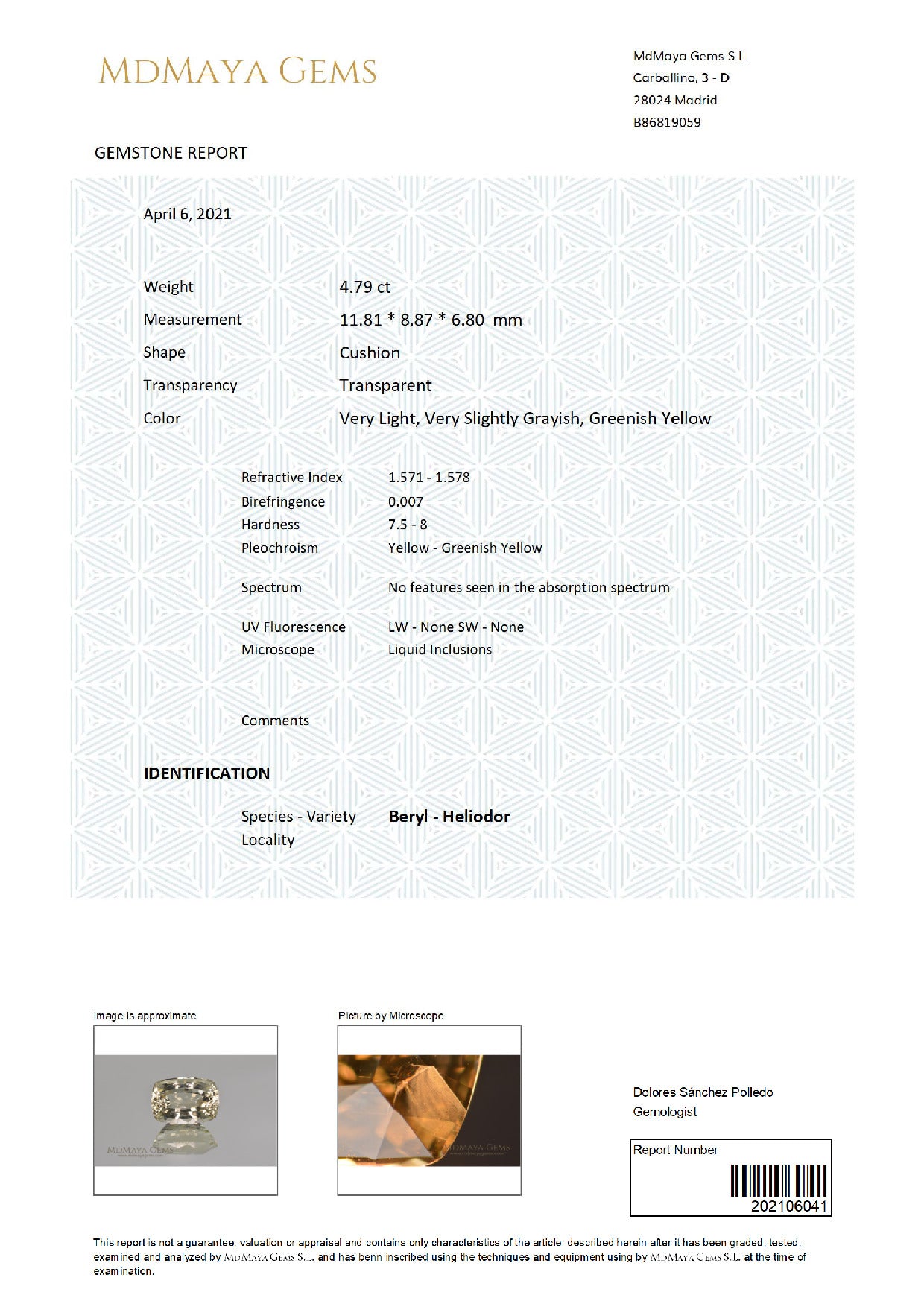 Gemstone certificate image