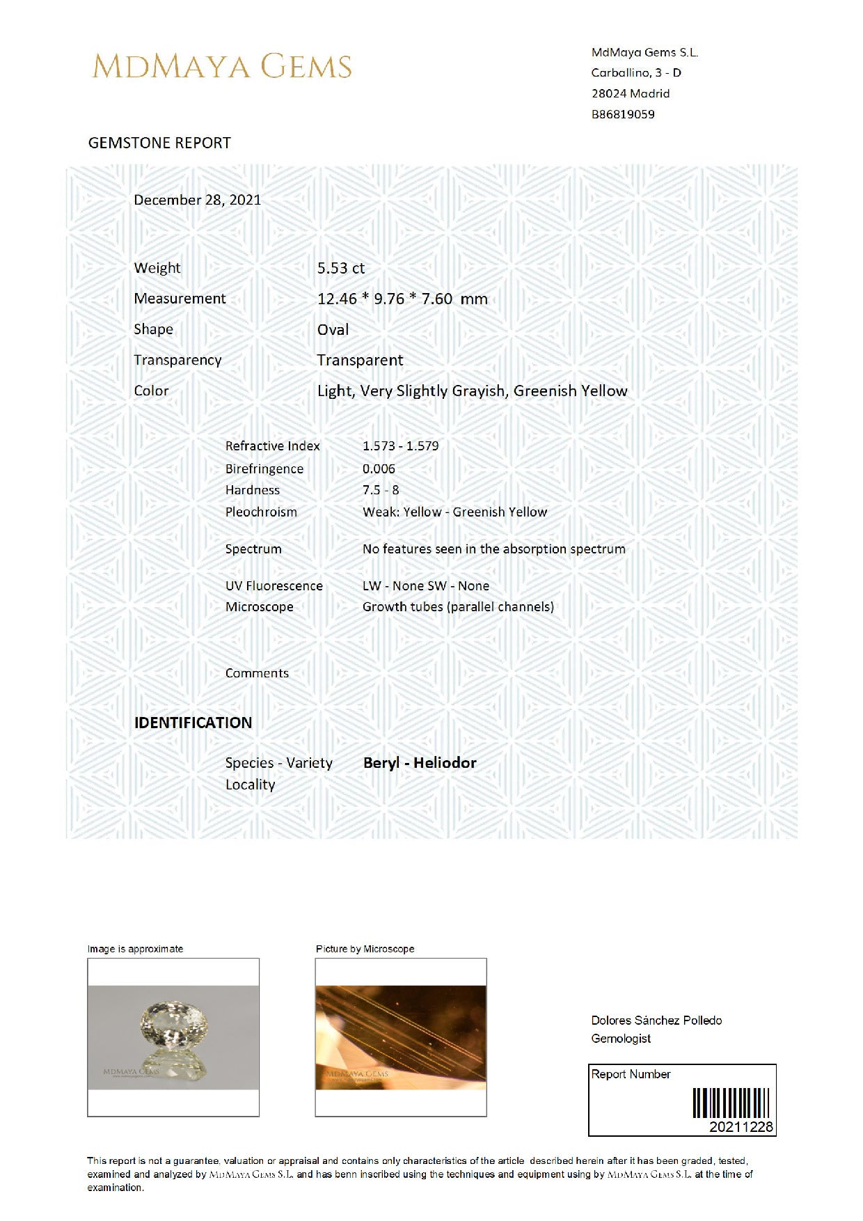 Gemstone certificate image