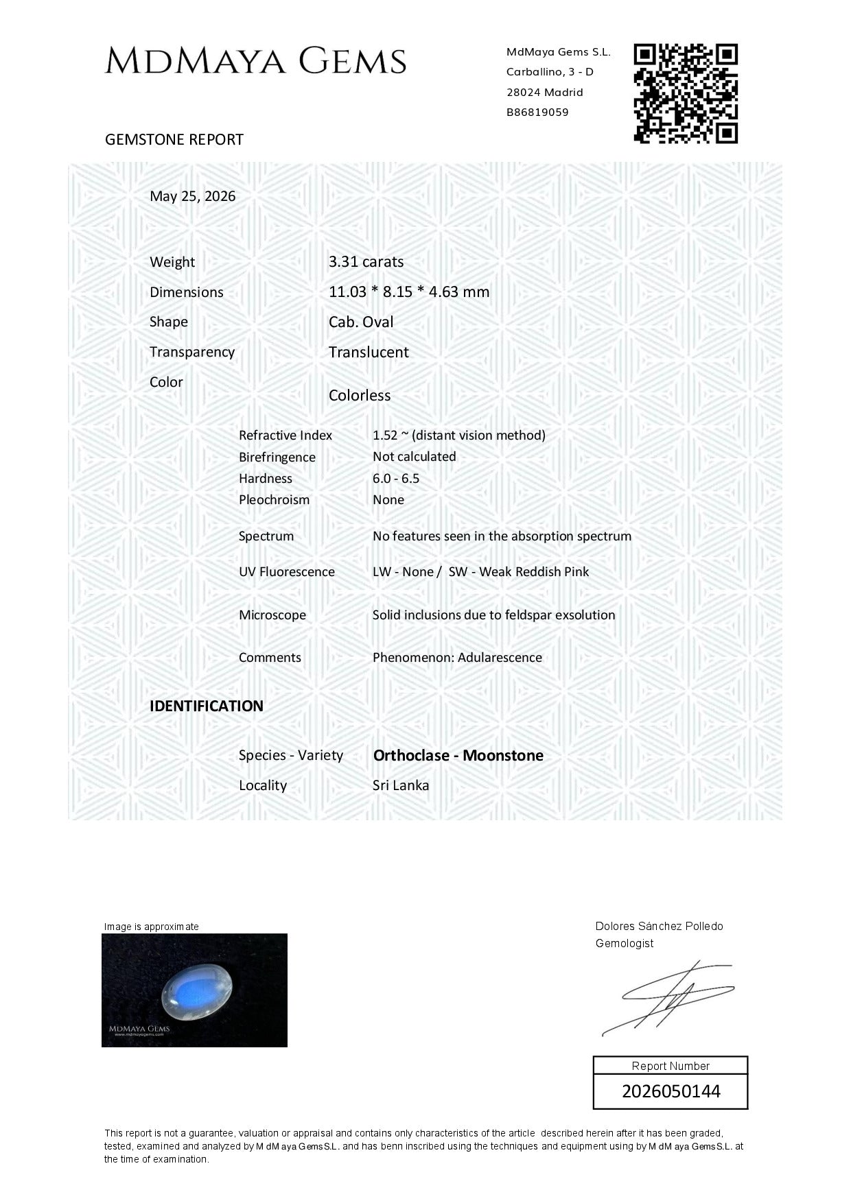 Gemstone certificate image