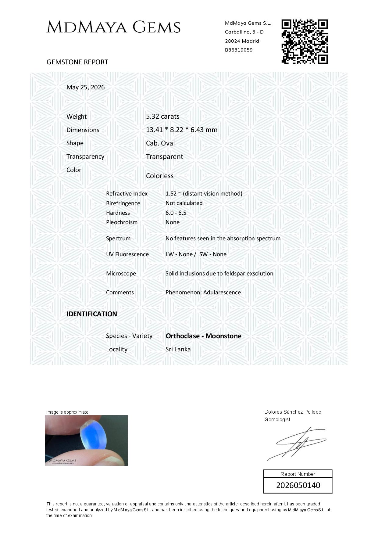 Gemstone certificate image