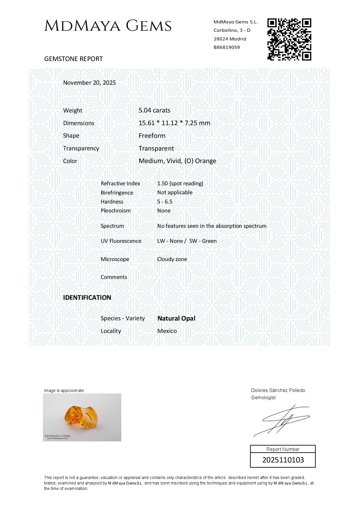 Gemstone certificate image