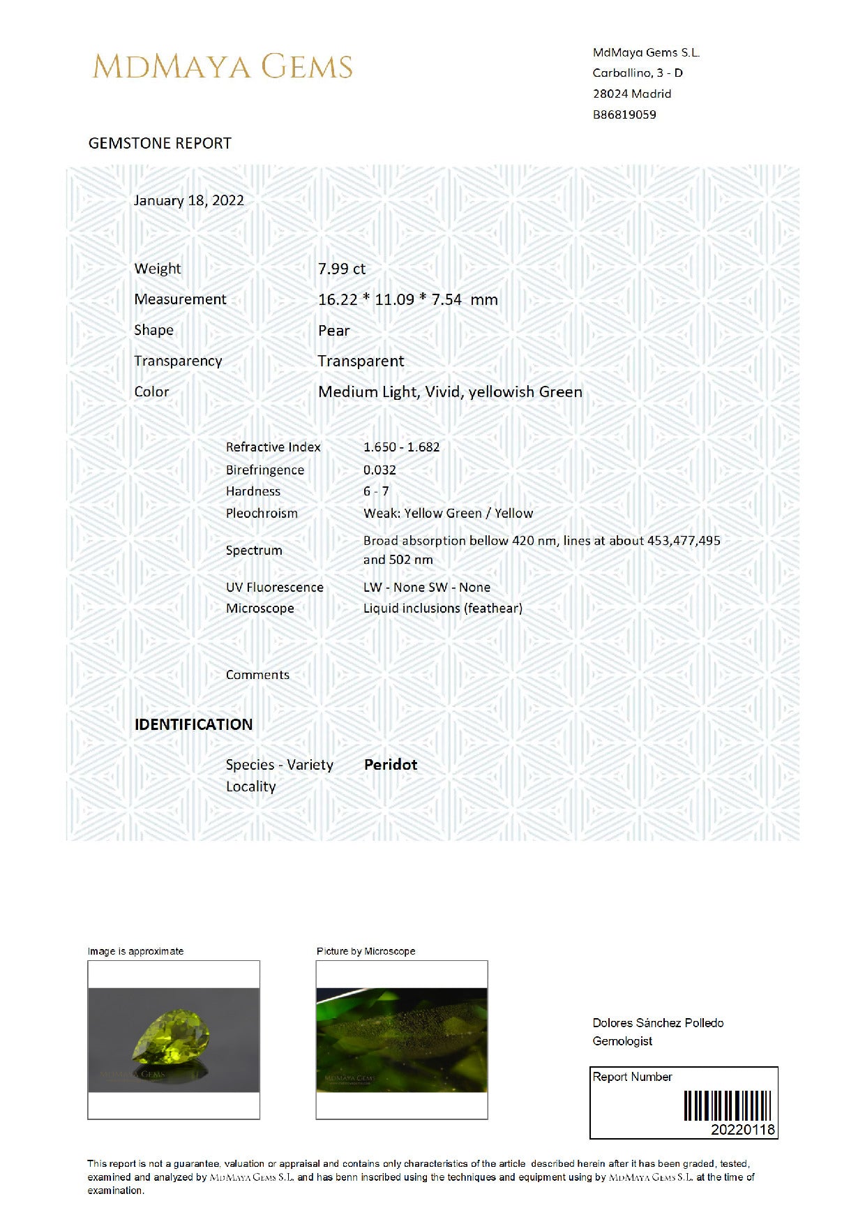 Gemstone certificate image