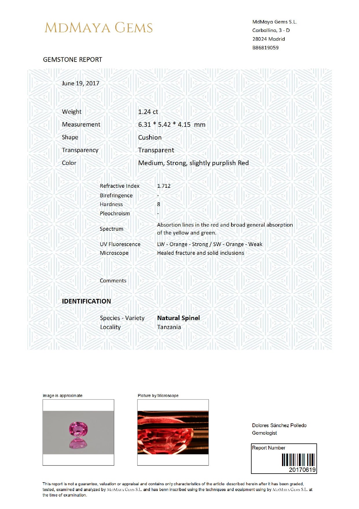 Gemstone certificate image