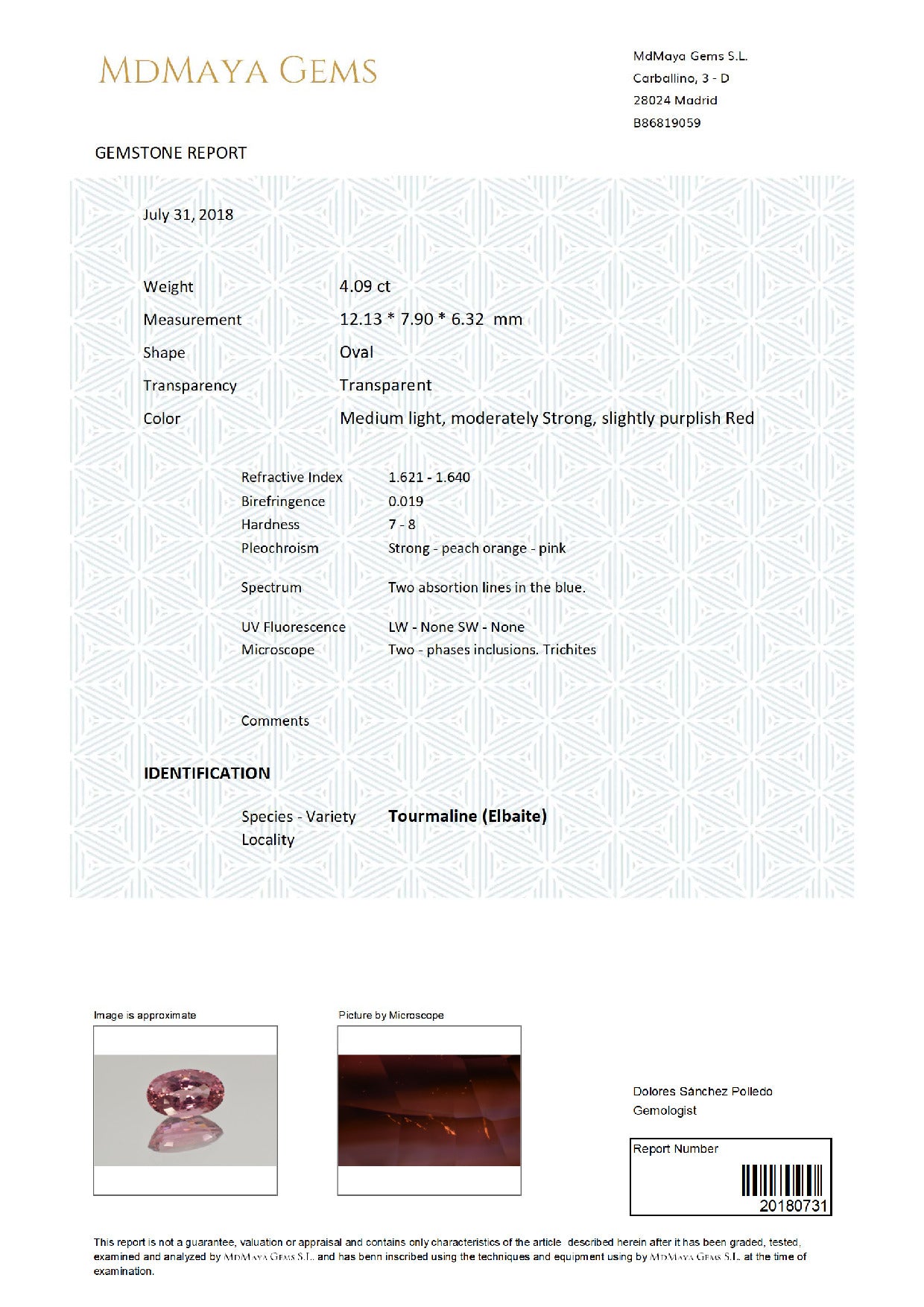 Gemstone certificate image