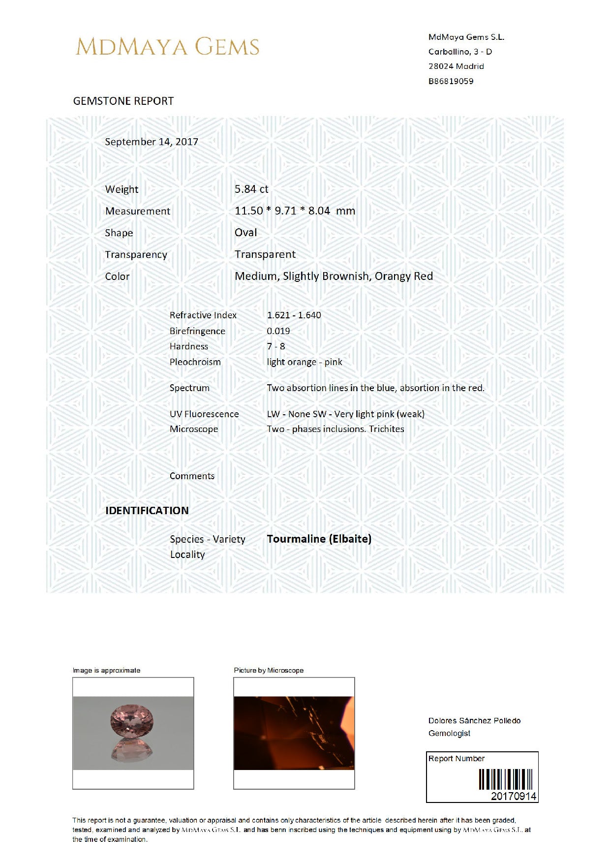 Gemstone certificate image