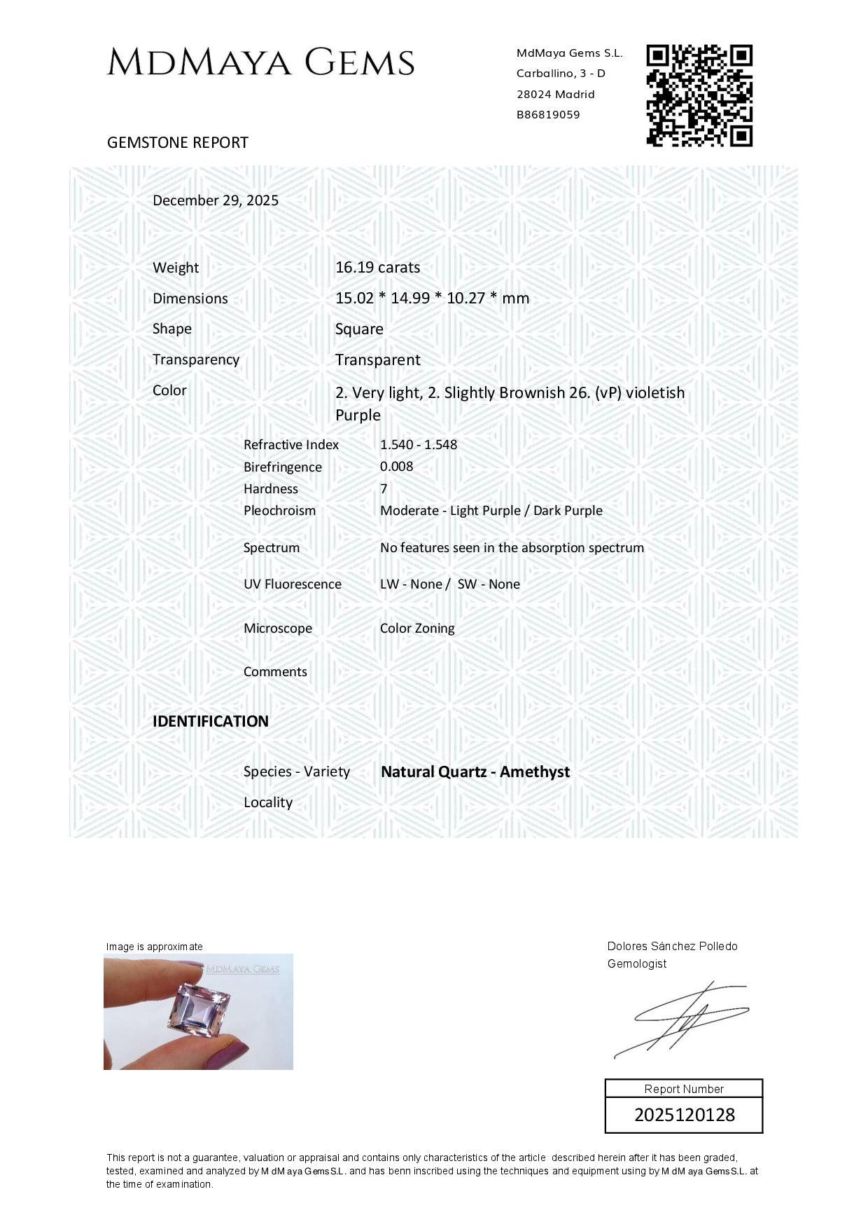 Gemstone certificate image