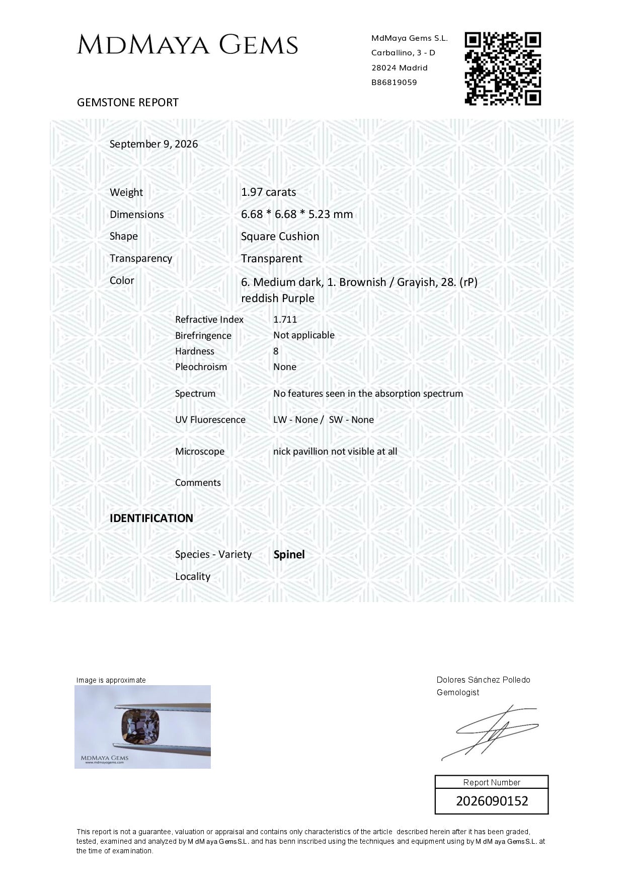 Gemstone certificate image