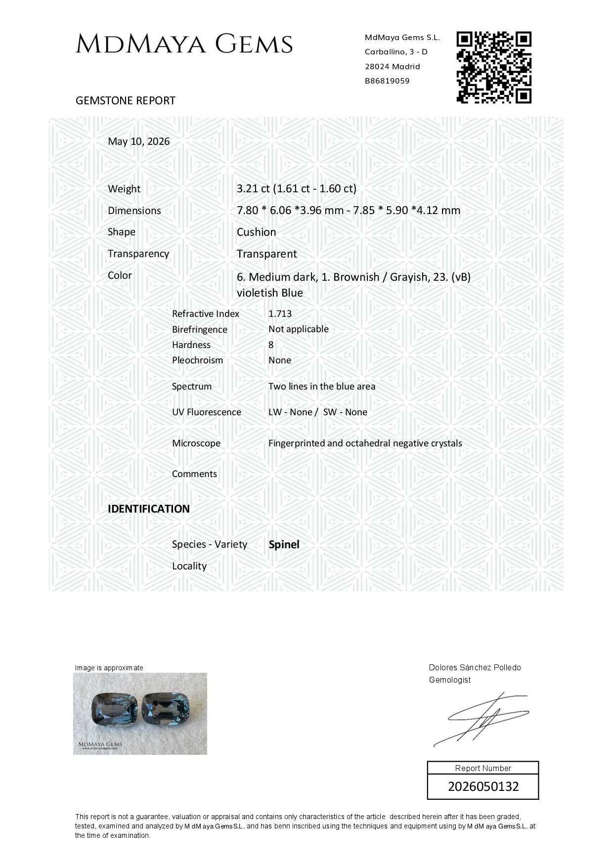 Gemstone certificate image