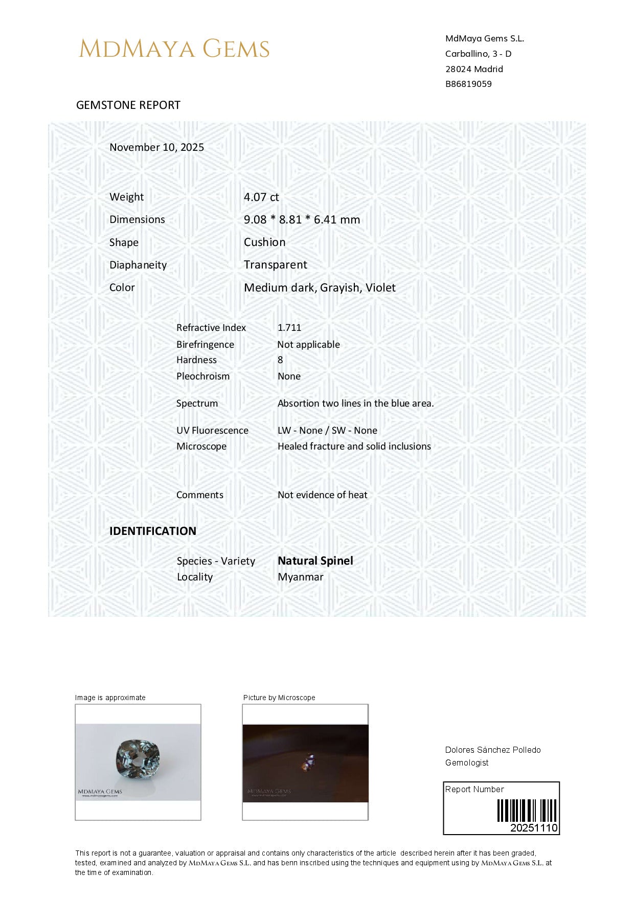 Gemstone certificate image