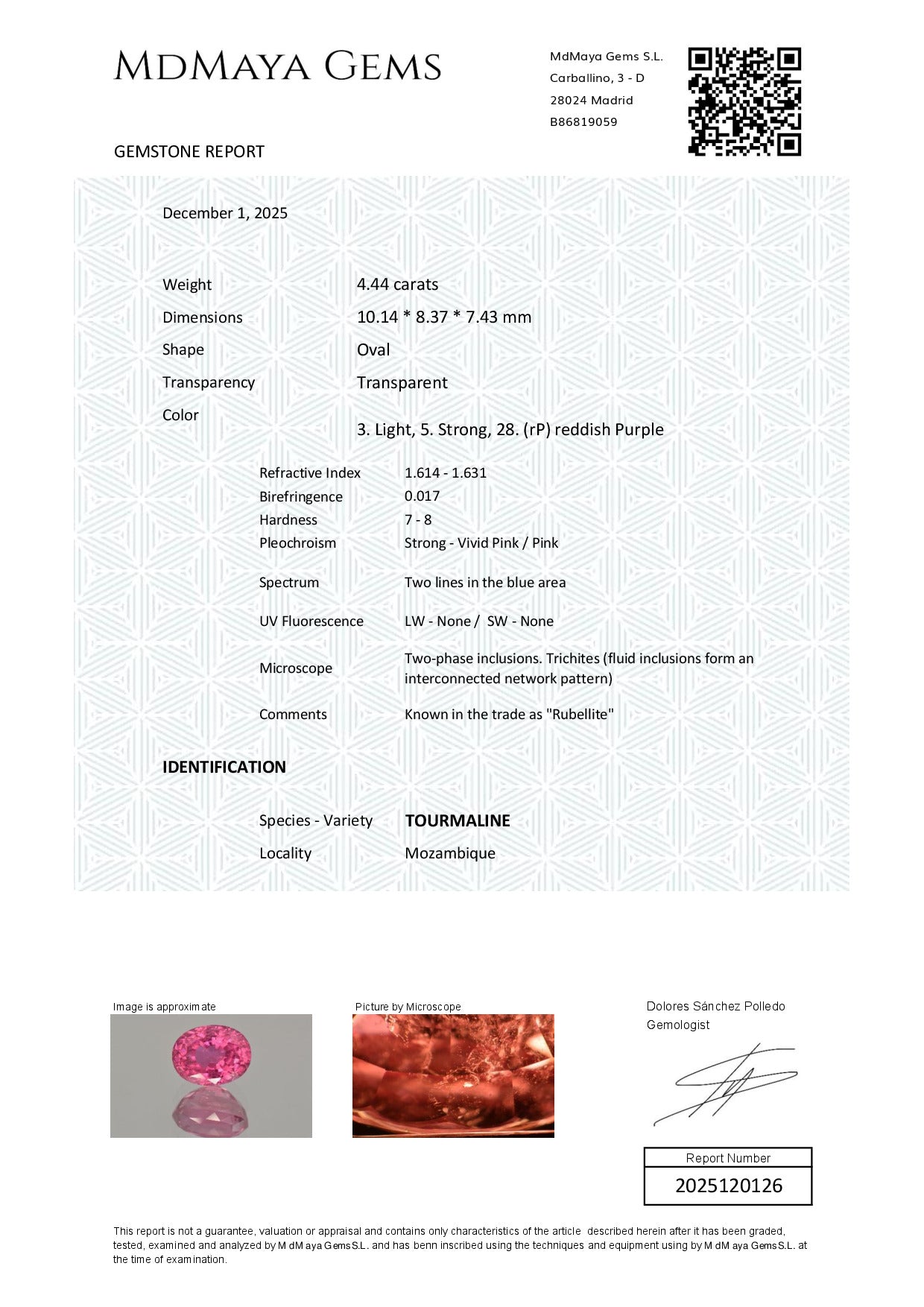 Gemstone certificate image