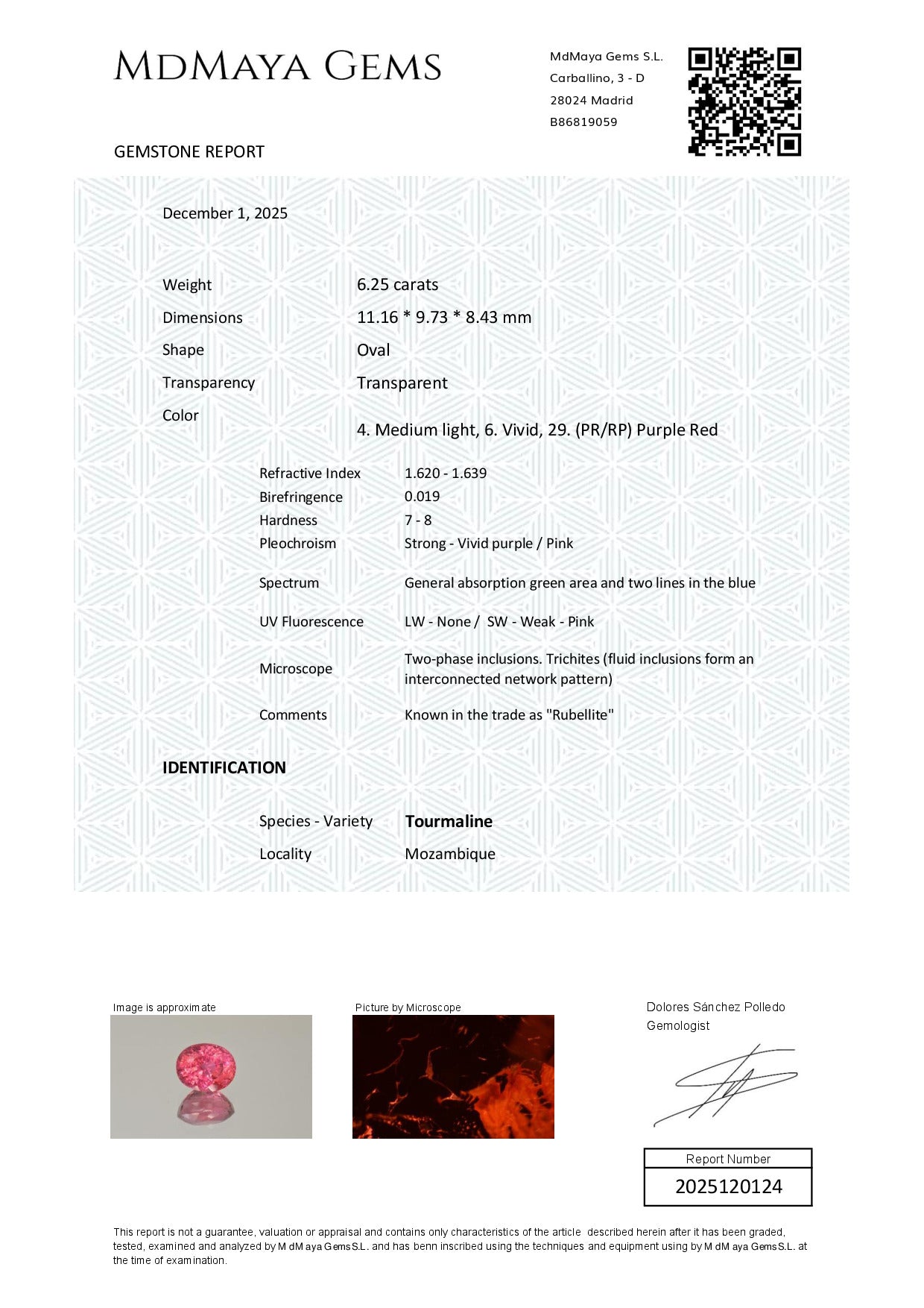 Gemstone certificate image