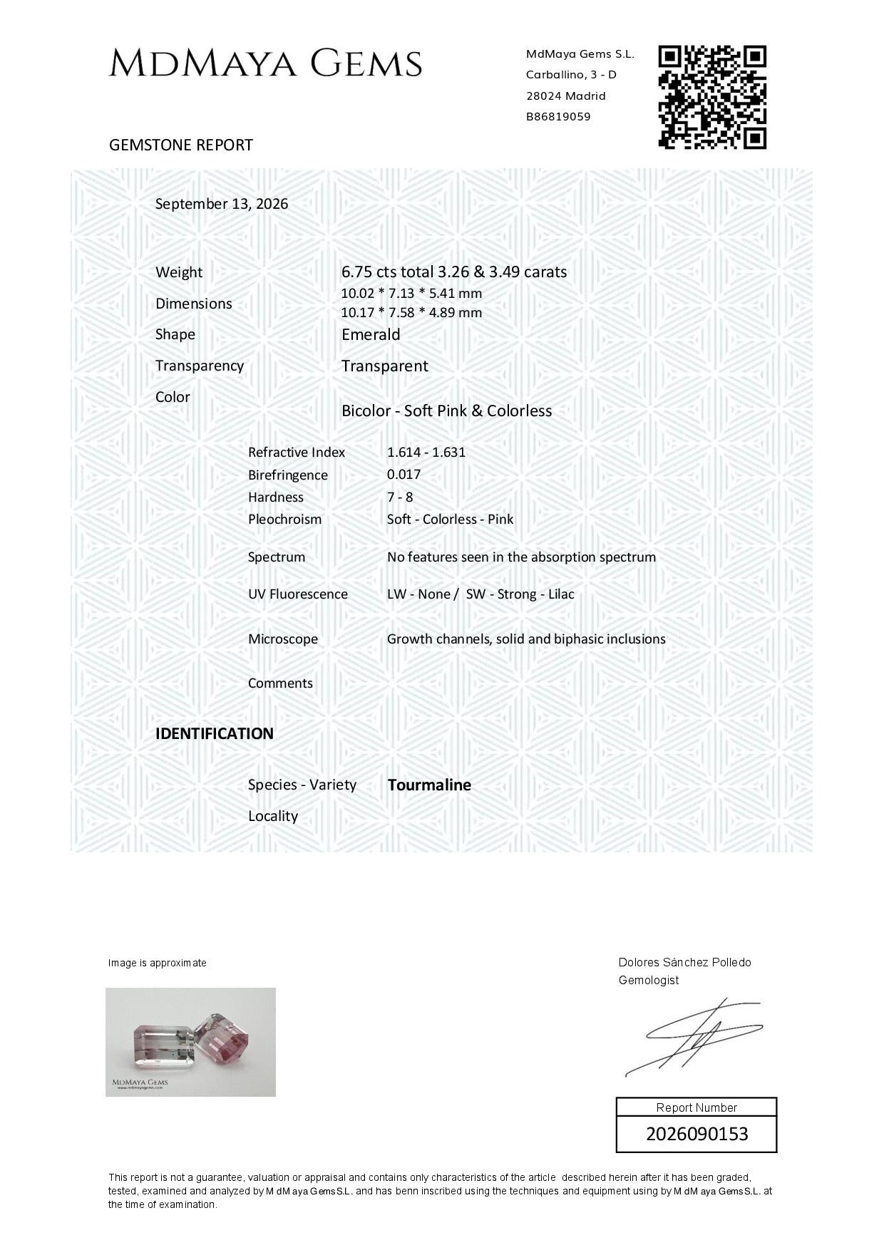 Gemstone certificate image