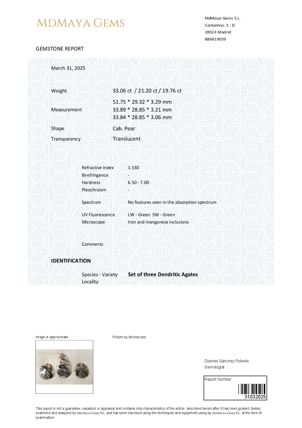 Gemstone certificate image