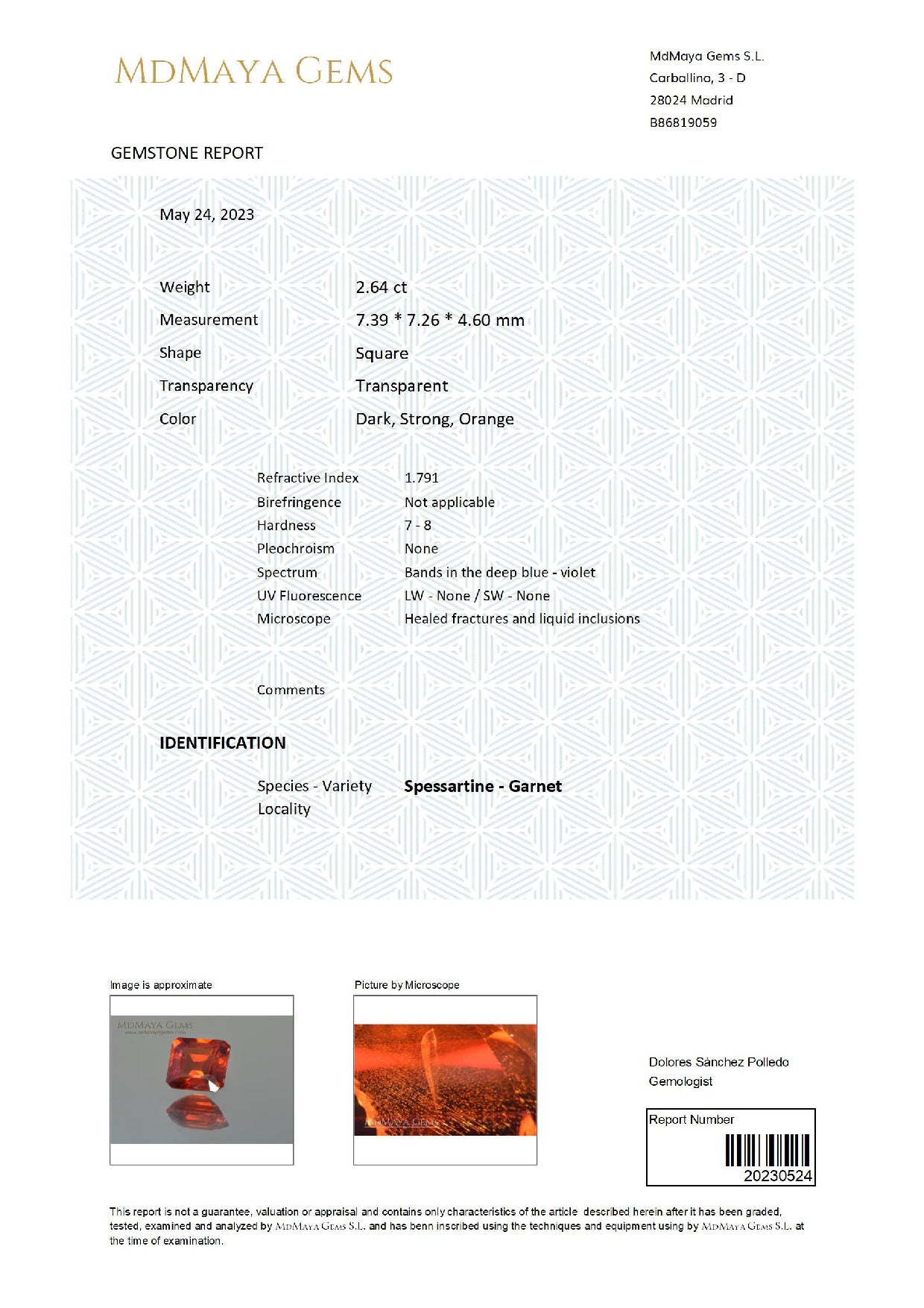Gemstone certificate image