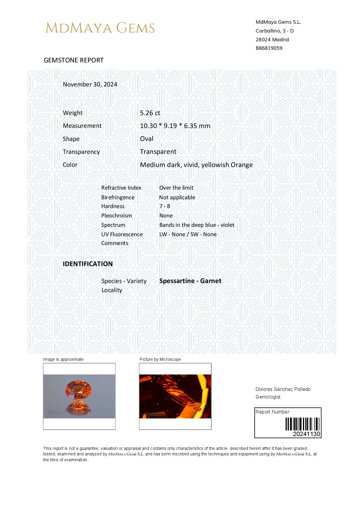 Gemstone certificate image