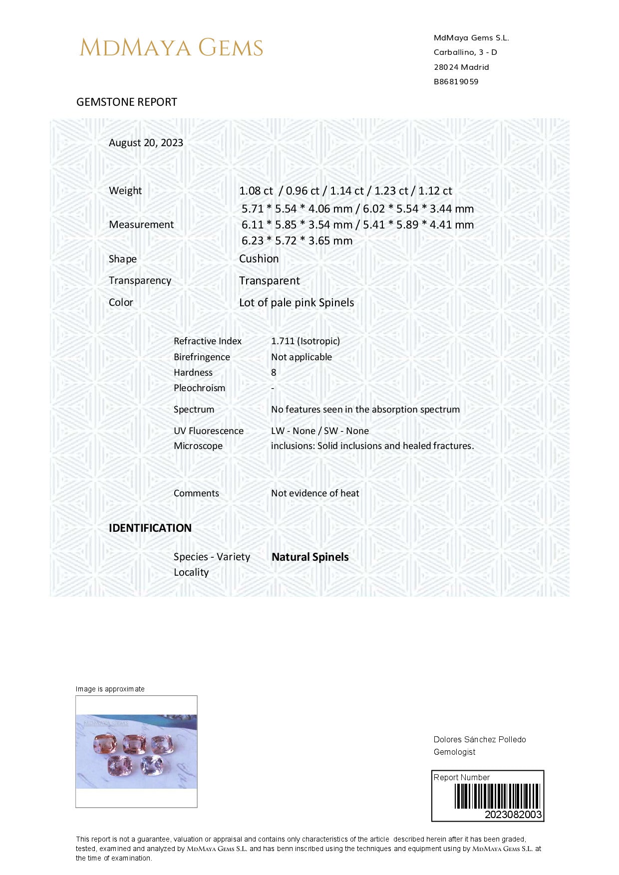 Gemstone certificate image