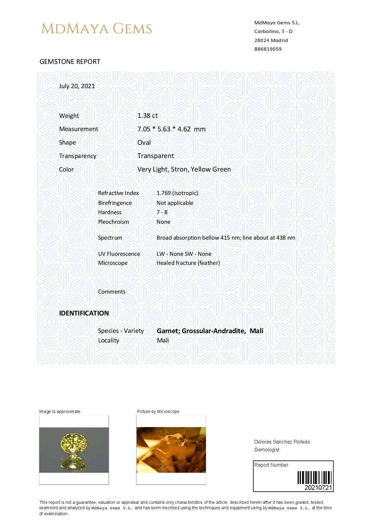 Gemstone certificate image