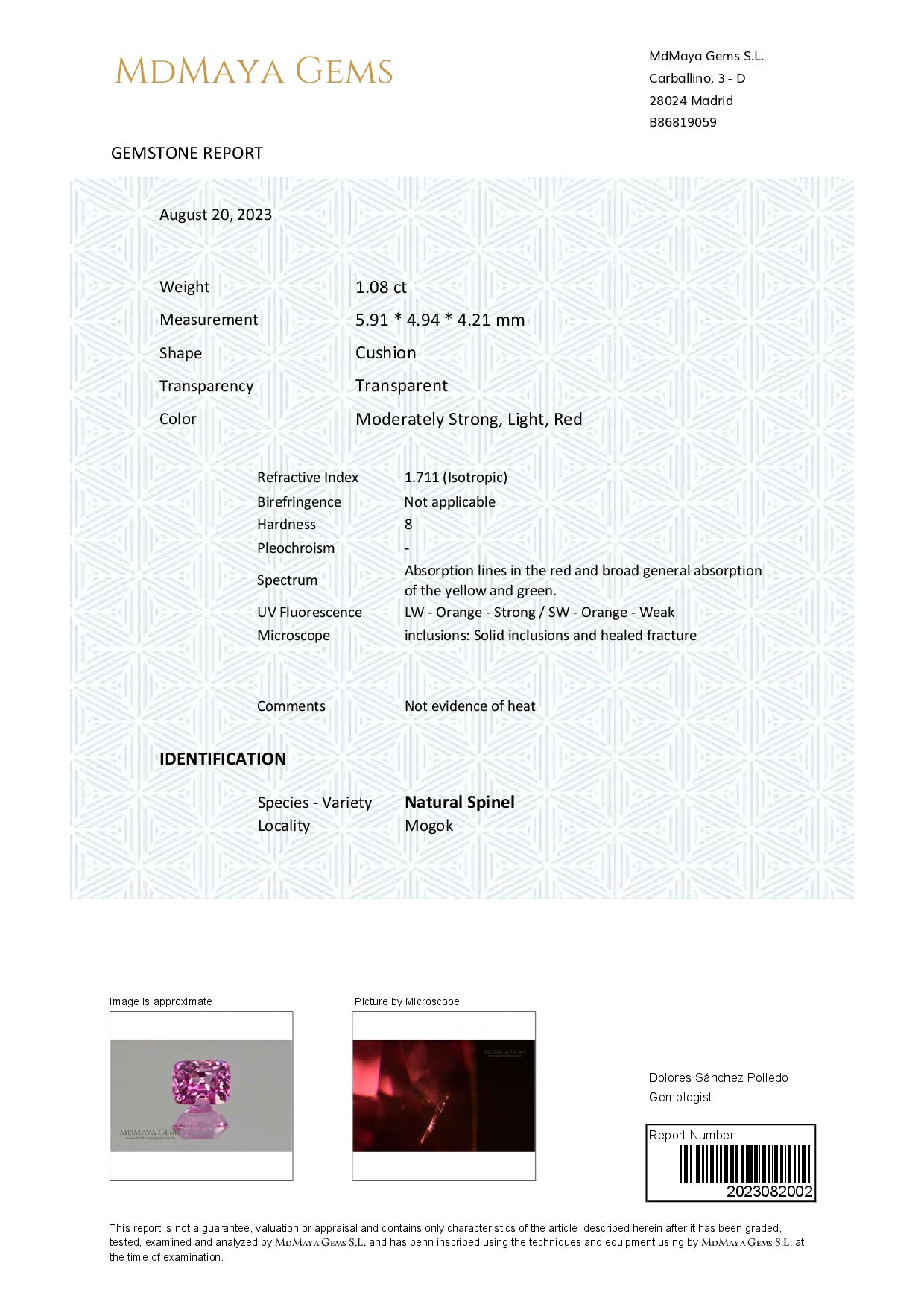 Gemstone certificate image