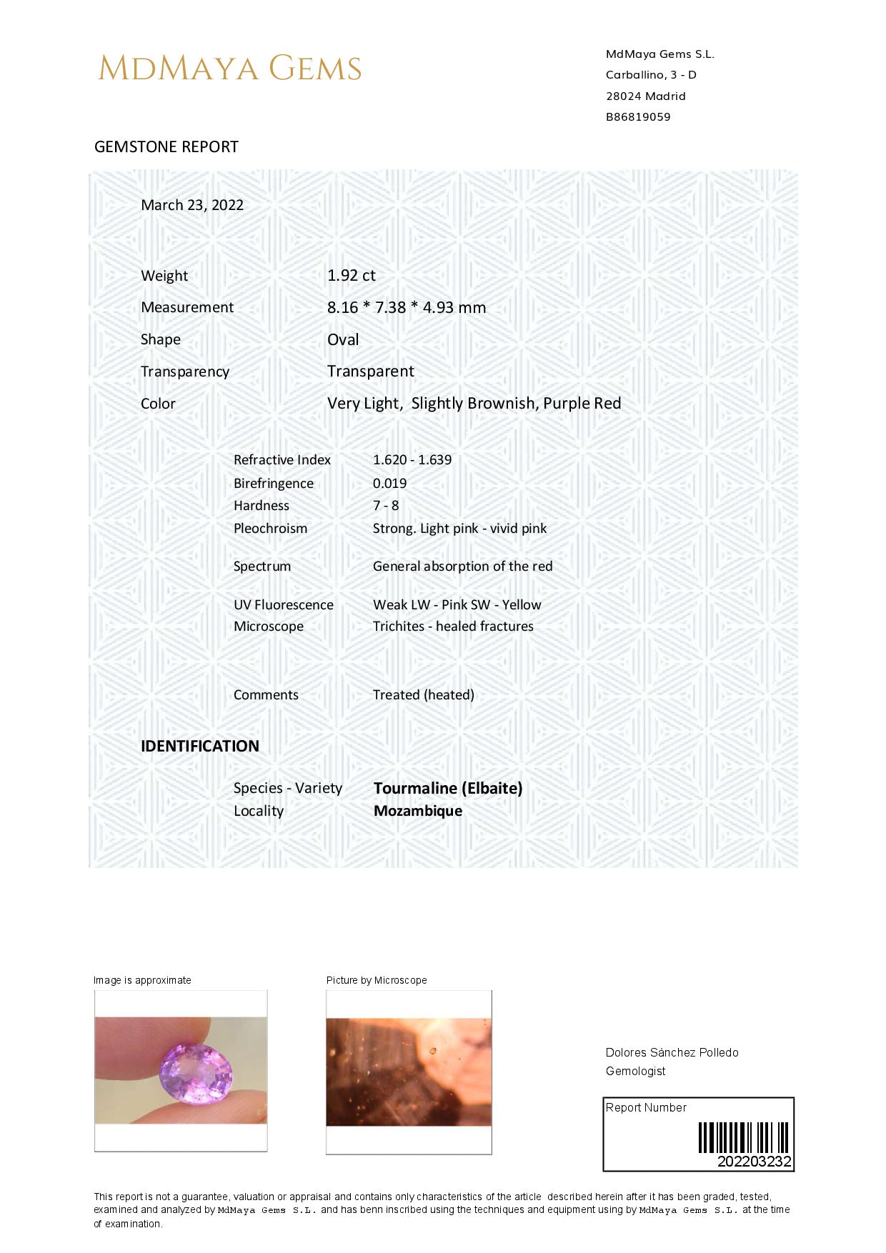 Gemstone certificate image