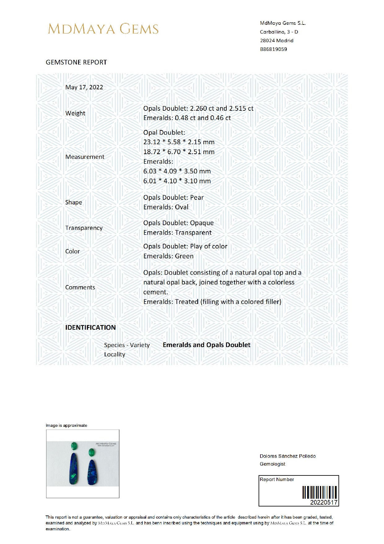 Gemstone certificate image