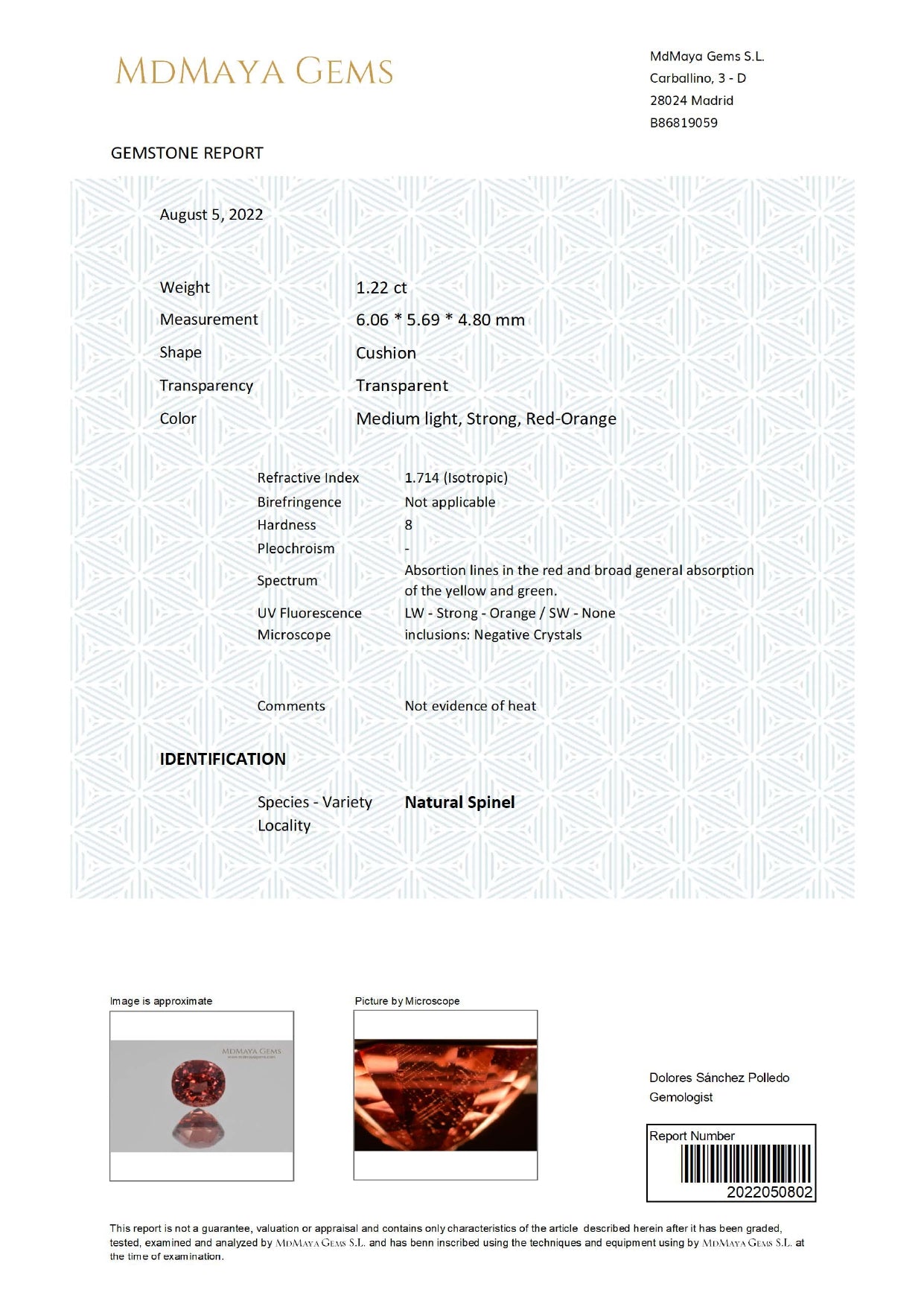Gemstone certificate image