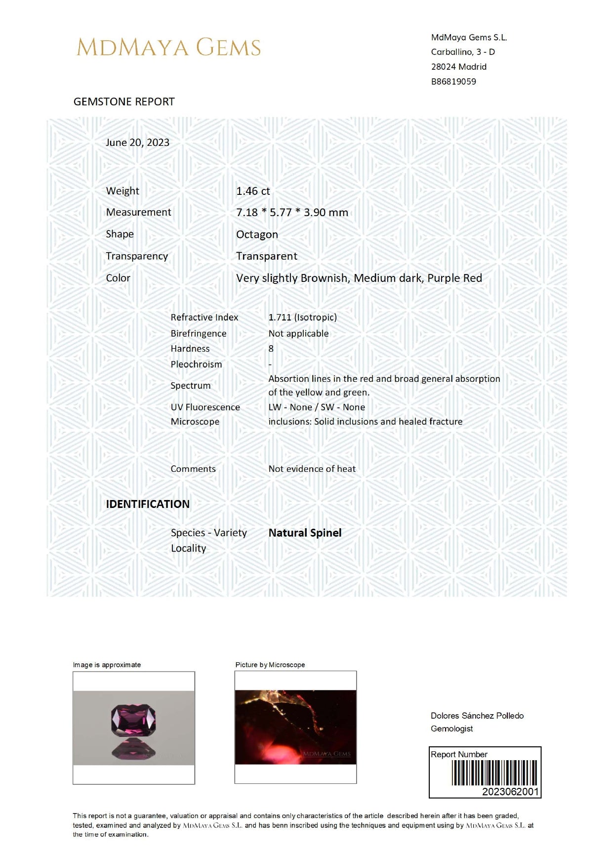 Gemstone certificate image