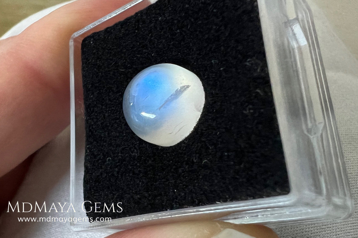 Natural Round Moonstone 4.10 Ct – Blue Sheen Cabochon from Sri Lanka