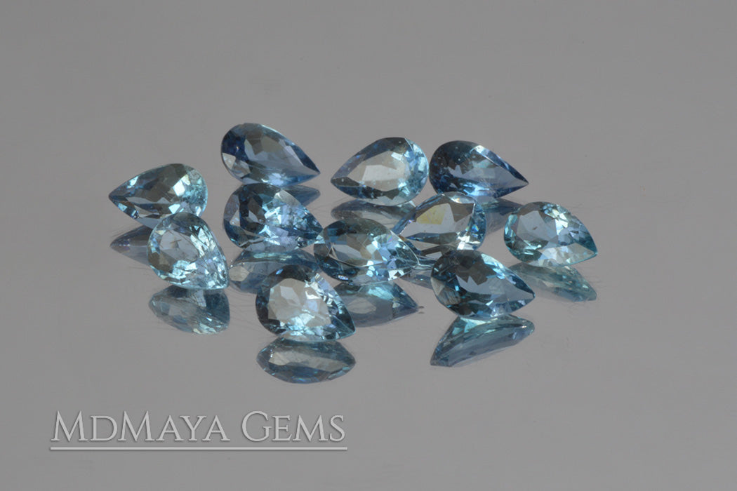 Blue Africana Aquamarine. 10 pieces. Pear cut. 3.86 ct total.