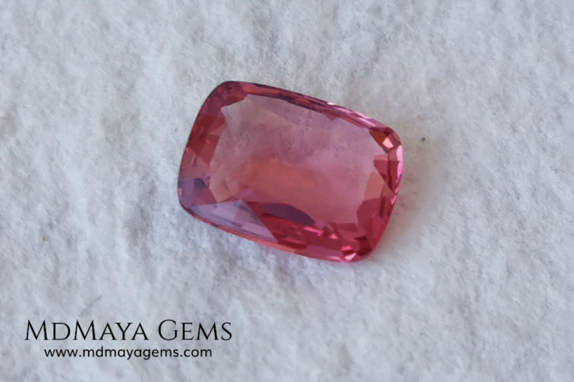Purplish red Burmese Spinel. Cushion cut. 1.33 ct. This pretty untreated gemstone looks much bigger than it really is, due to its window, has a great color and it will look spectacular in any piece of jewelry and the best, its price.