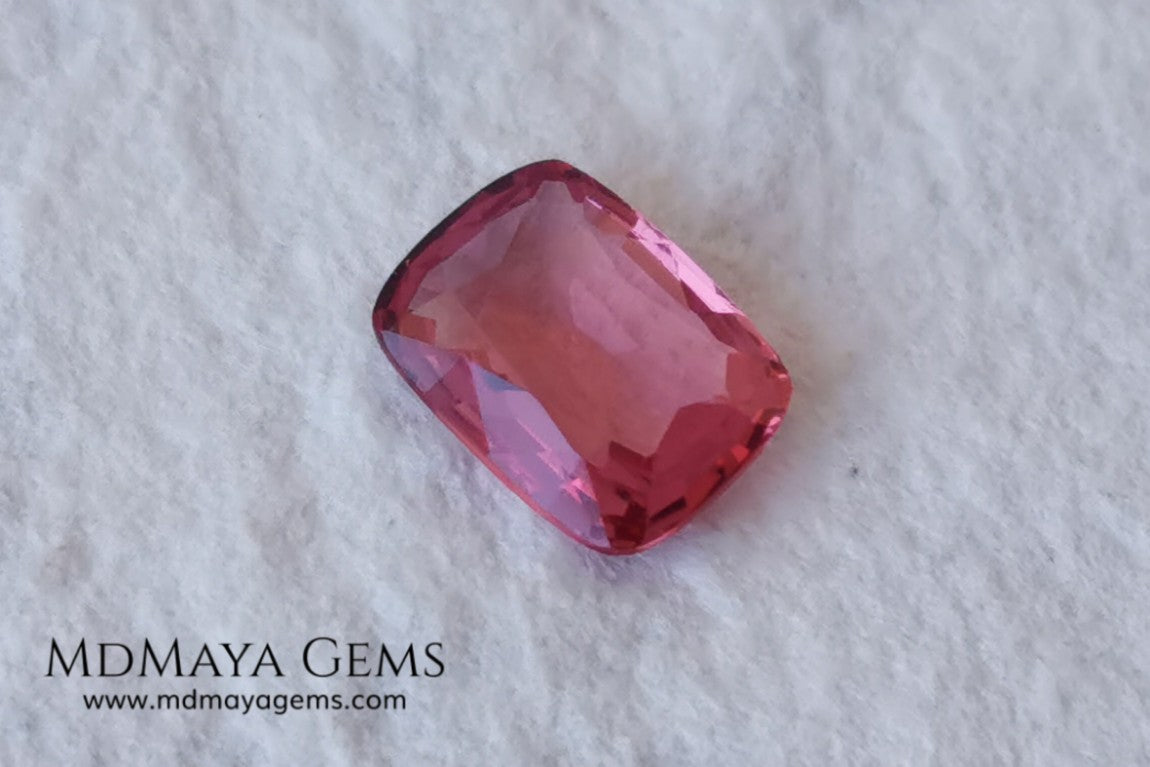 Purplish red Burmese Spinel. Cushion cut. 1.33 ct. This pretty untreated gemstone looks much bigger than it really is, due to its window, has a great color and it will look spectacular in any piece of jewelry and the best, its price.