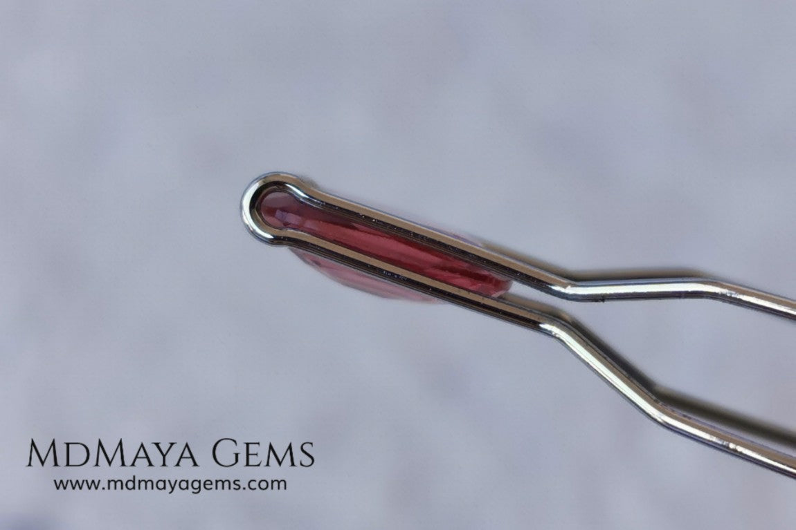 Purplish red Burmese Spinel. Cushion cut. 1.33 ct. This pretty untreated gemstone looks much bigger than it really is, due to its window, has a great color and it will look spectacular in any piece of jewelry and the best, its price.