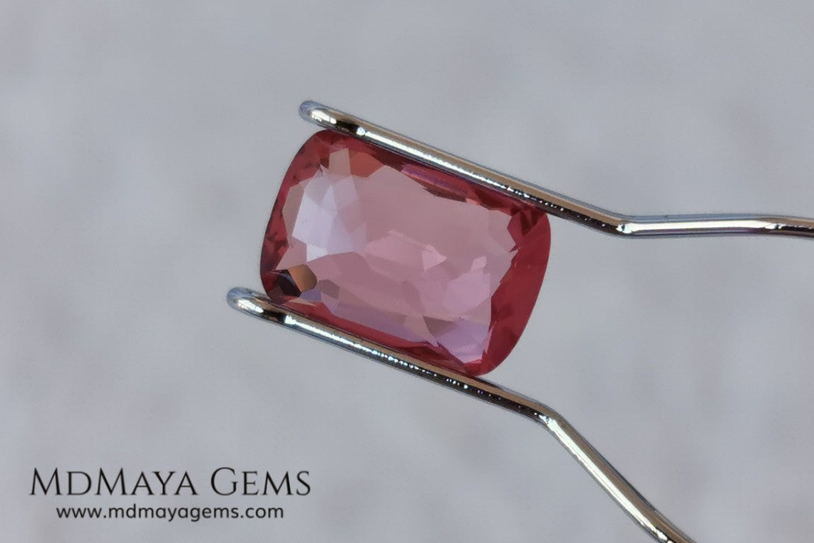 Purplish red Burmese Spinel. Cushion cut. 1.33 ct. This pretty untreated gemstone looks much bigger than it really is, due to its window, has a great color and it will look spectacular in any piece of jewelry and the best, its price.
