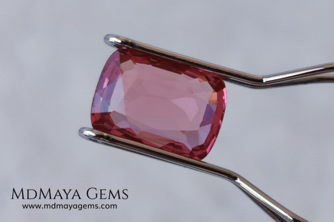 Purplish red Burmese Spinel. Cushion cut. 1.33 ct. This pretty untreated gemstone looks much bigger than it really is, due to its window, has a great color and it will look spectacular in any piece of jewelry and the best, its price.
