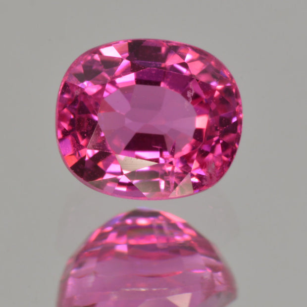 Neon Vivid Candy Pink Spinel from Tanzania. Cushion Cut. MdMaya Gems
