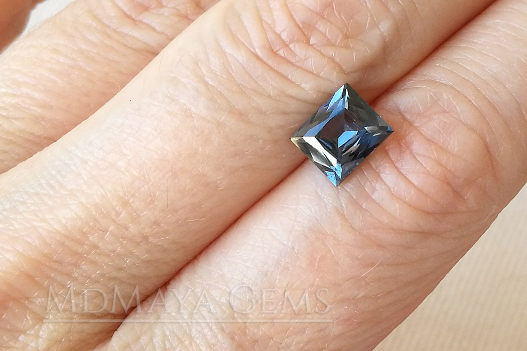 Greyish Blue Spinel Gemstone. Rectangle Cut. 1.30 ct under daylight
